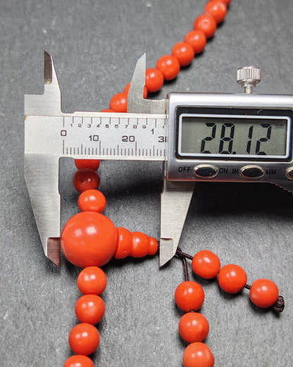 8mm Red Bamboo Coral Necklace Mala - 41cm stretched - Tibetan Buddhist mala beads, size reference