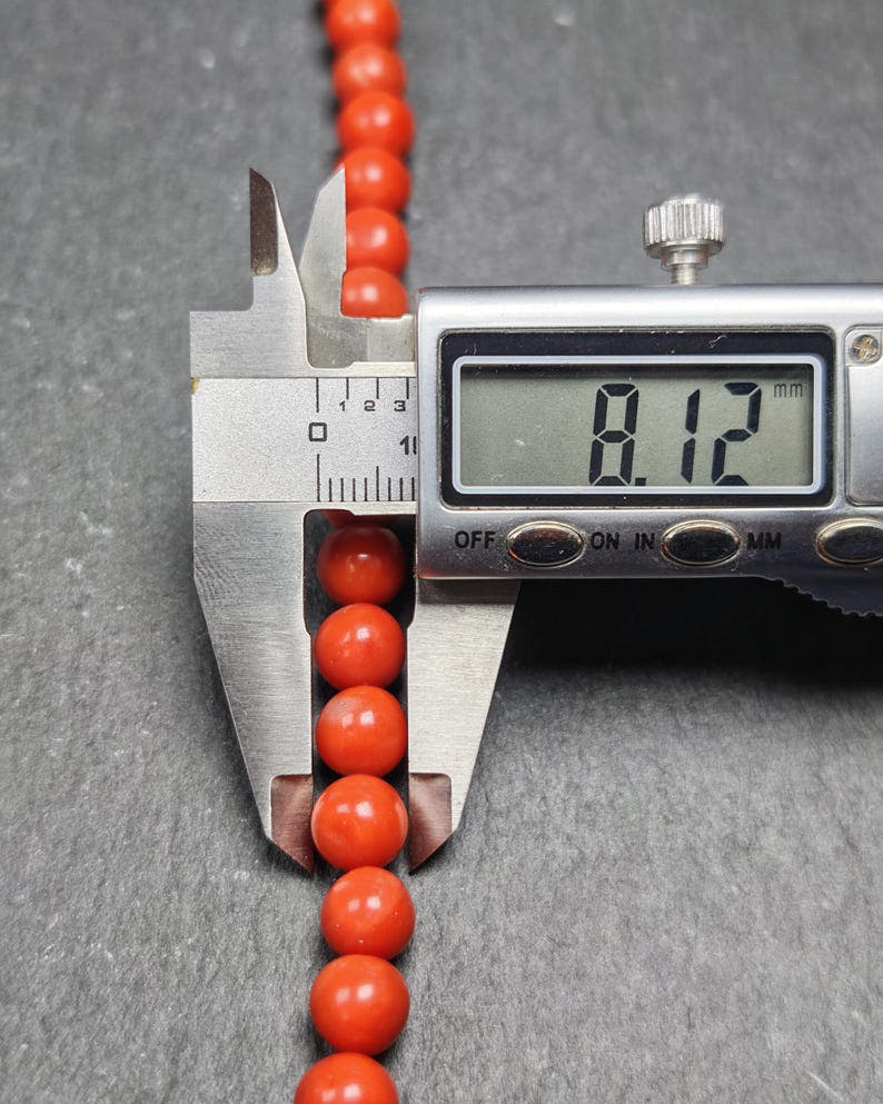 8mm Red Bamboo Coral Necklace Mala - 41cm stretched - Tibetan Buddhist mala beads, view 9