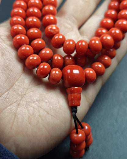 10mm Red Bamboo Coral Necklace Mala