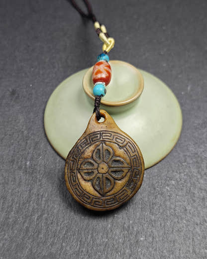 Authentic Kapala Amulet - Cross Vajra Charm - Tibetan Protective Pendant - Decad - Tibetan Buddhist amulet, detailed view
