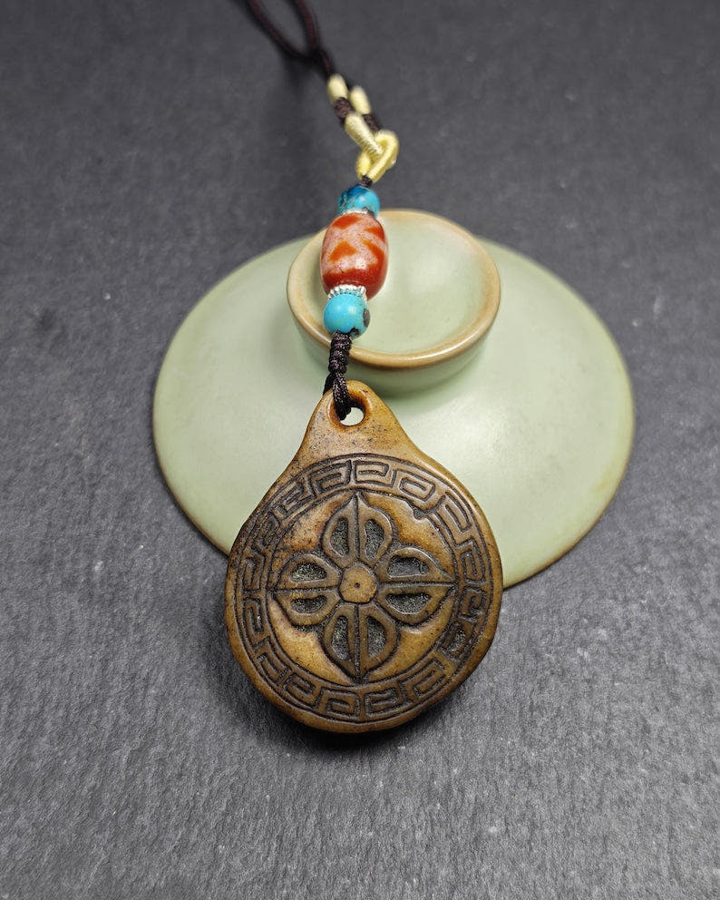 Authentic Kapala Amulet - Cross Vajra Charm - Tibetan Protective Pendant - Decad - Tibetan Buddhist amulet, detailed view