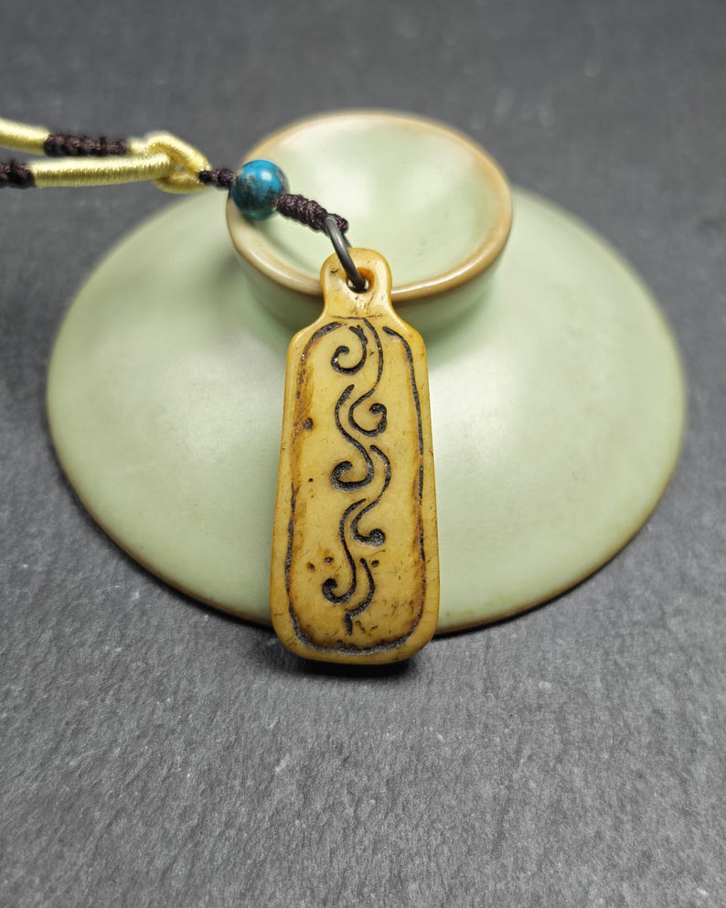 Antique Kapala Amulet - Vine Scroll Pattern Pendant - 43mm × 17mm