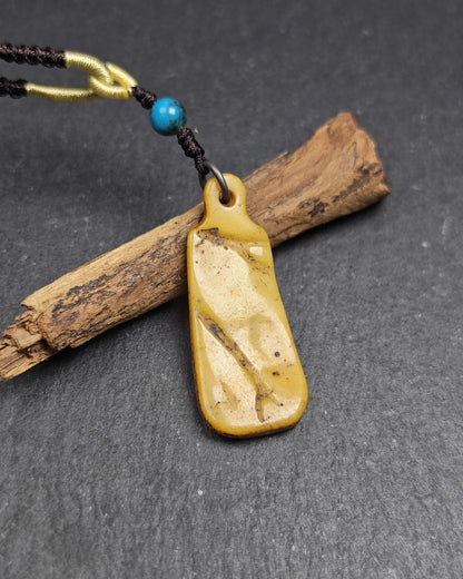 Antique Kapala Amulet - Vine Scroll Pattern Pendant - 43mm × 17mm