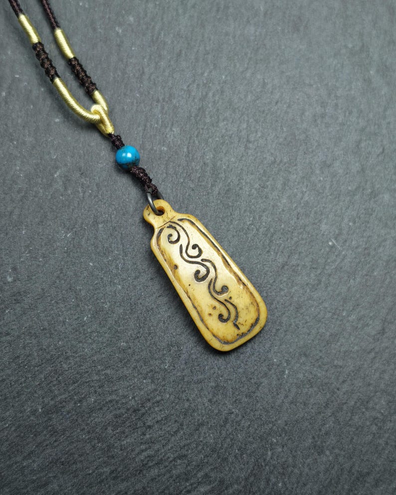 Antique Kapala Amulet - Vine Scroll Pattern Pendant - 43mm × 17mm