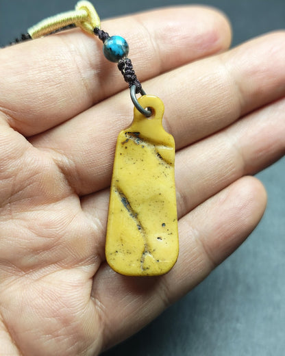 Antique Kapala Amulet - Vine Scroll Pattern Pendant - 43mm × 17mm