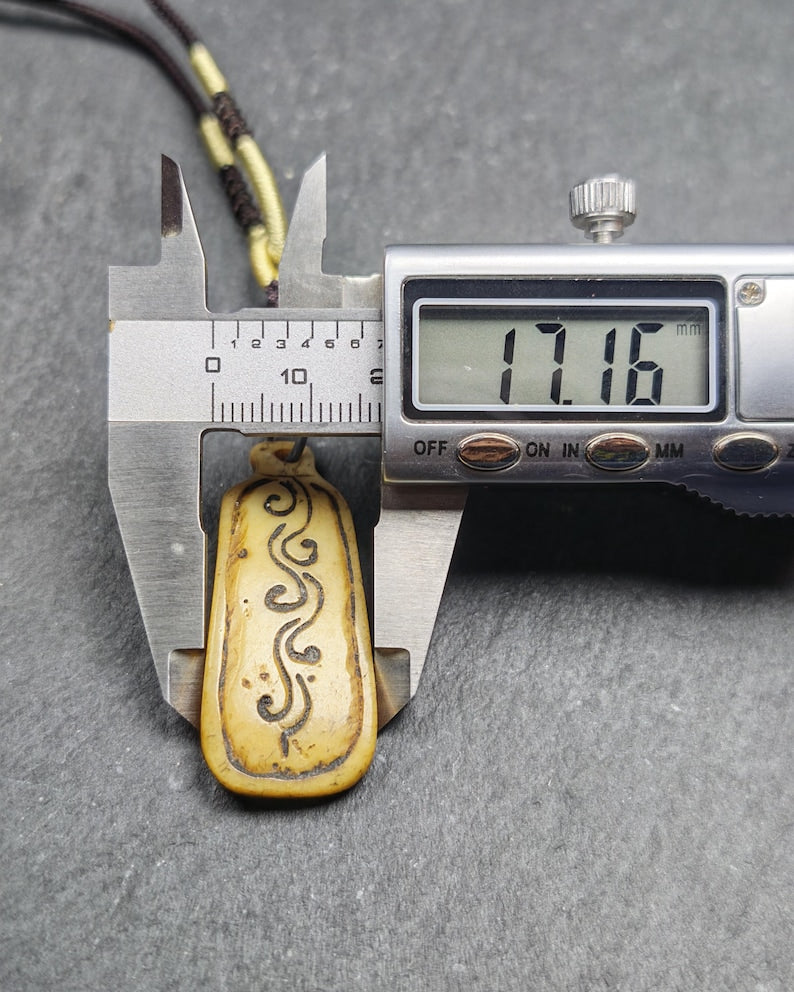 Antique Kapala Amulet - Vine Scroll Pattern Pendant - 43mm × 17mm