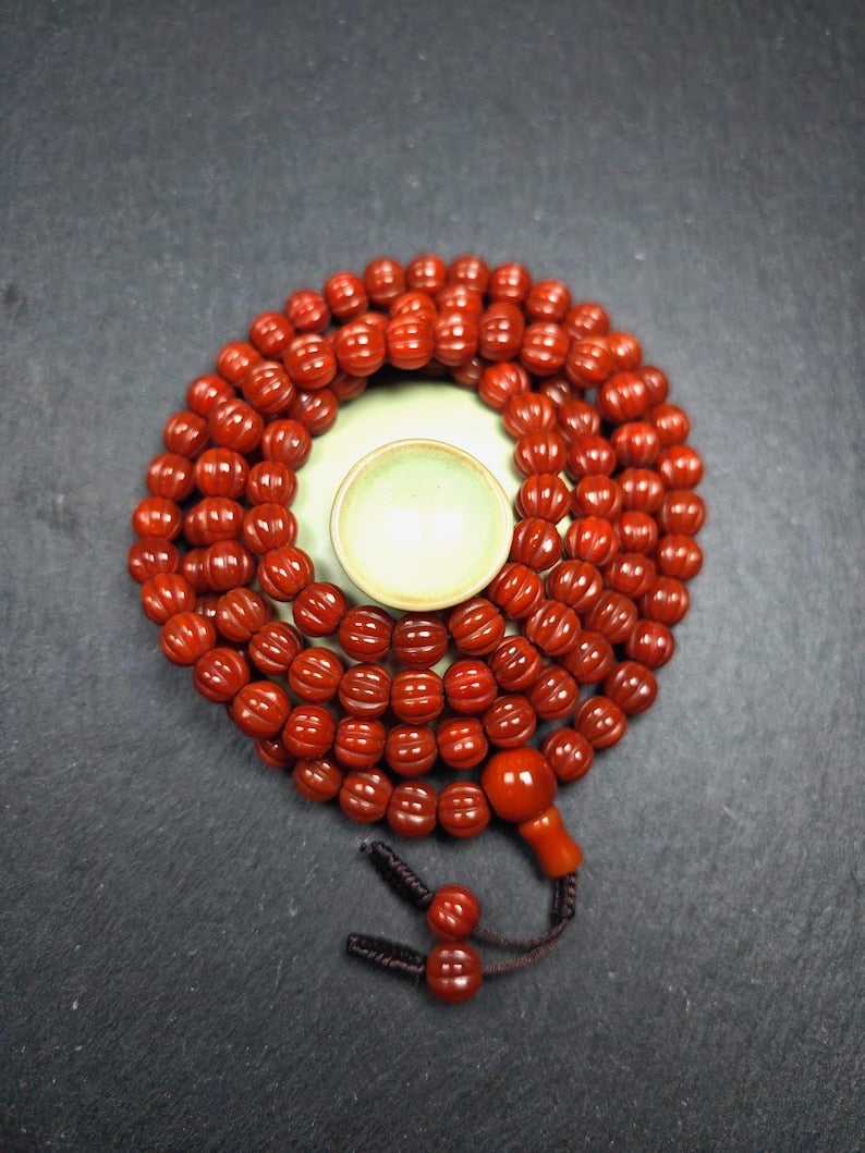 10mm Pure Agate Pumpkin Necklace Mala