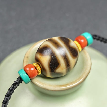 Tiger Tooth Dzi Bead Collarbone Pendant Necklace | 20*18mm