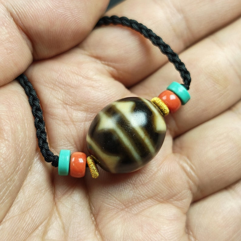 Tiger Tooth Dzi Bead Collarbone Pendant Necklace | 20*18mm