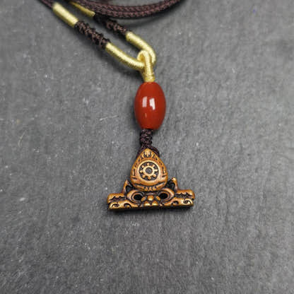 Deer & Dharma Wheel Pendant - 20mm - Tibetan Buddhist amulet, close-up detail