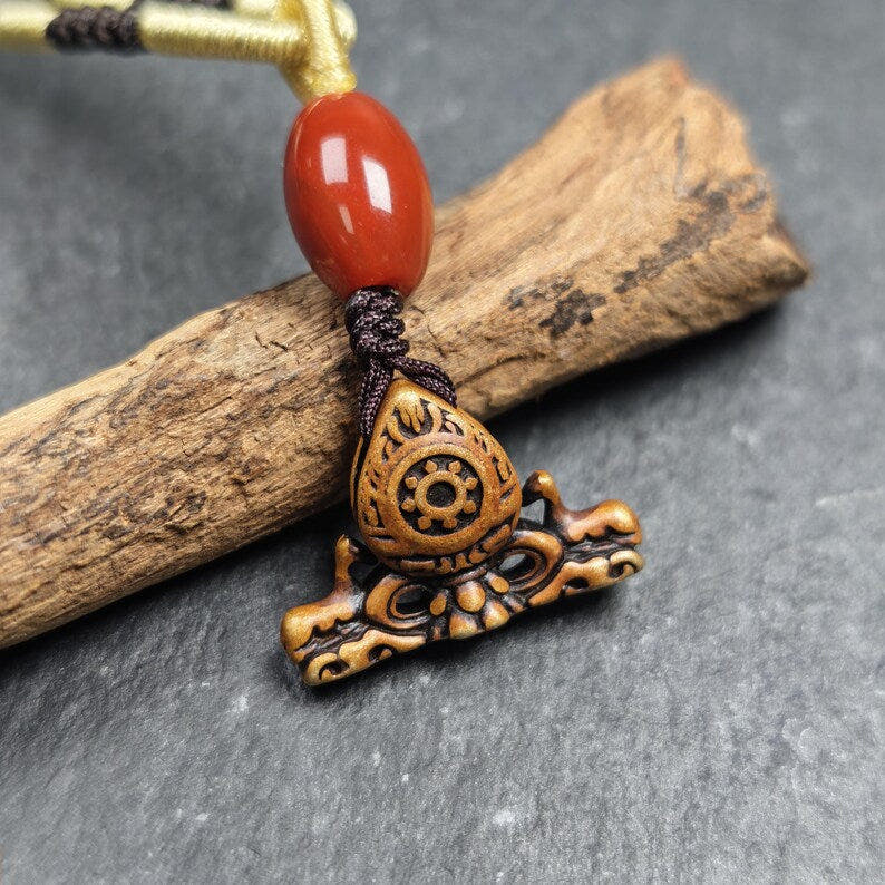 Deer & Dharma Wheel Pendant - 20mm - Tibetan Buddhist amulet, view 4