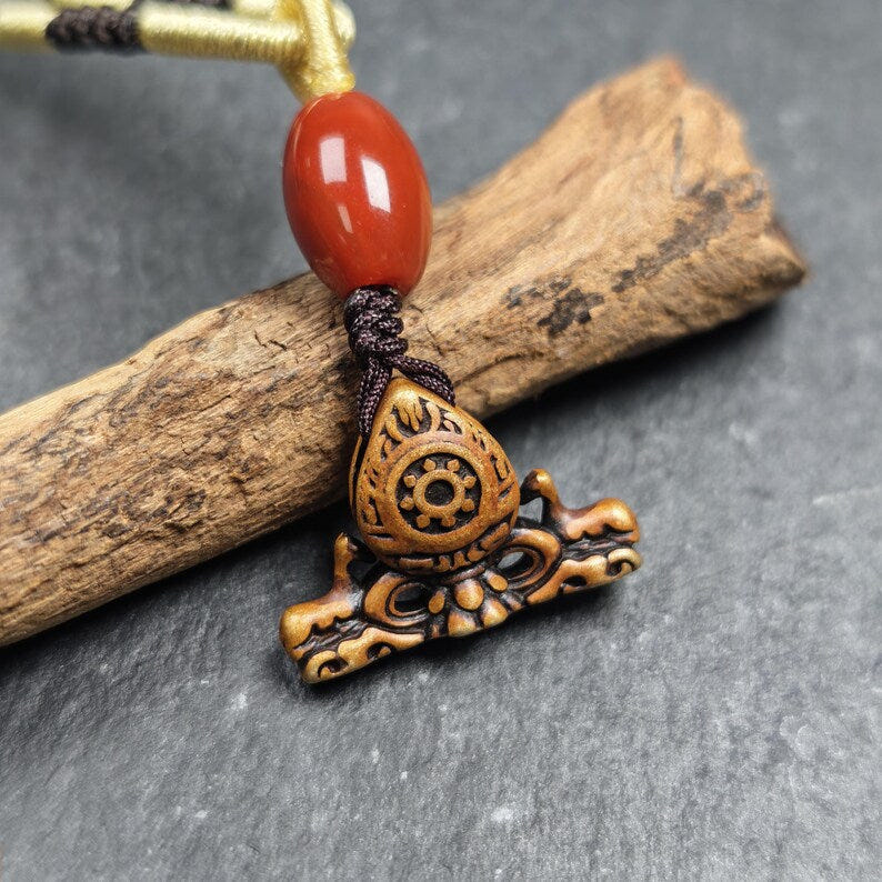 Deer & Dharma Wheel Pendant - 20mm - Tibetan Buddhist amulet, view 4