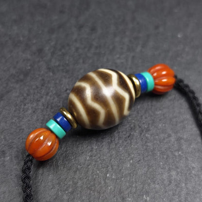 Dzi Bead Necklace - Wave Totem Dalo Dzi Clavicle Chain 20*18mm