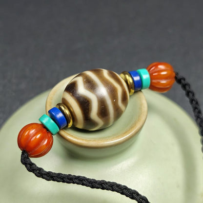 Dzi Bead Necklace - Wave Totem Dalo Dzi Clavicle Chain 20*18mm