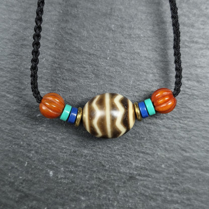 Dzi Bead Necklace - Wave Totem Dalo Dzi Clavicle Chain 20*18mm