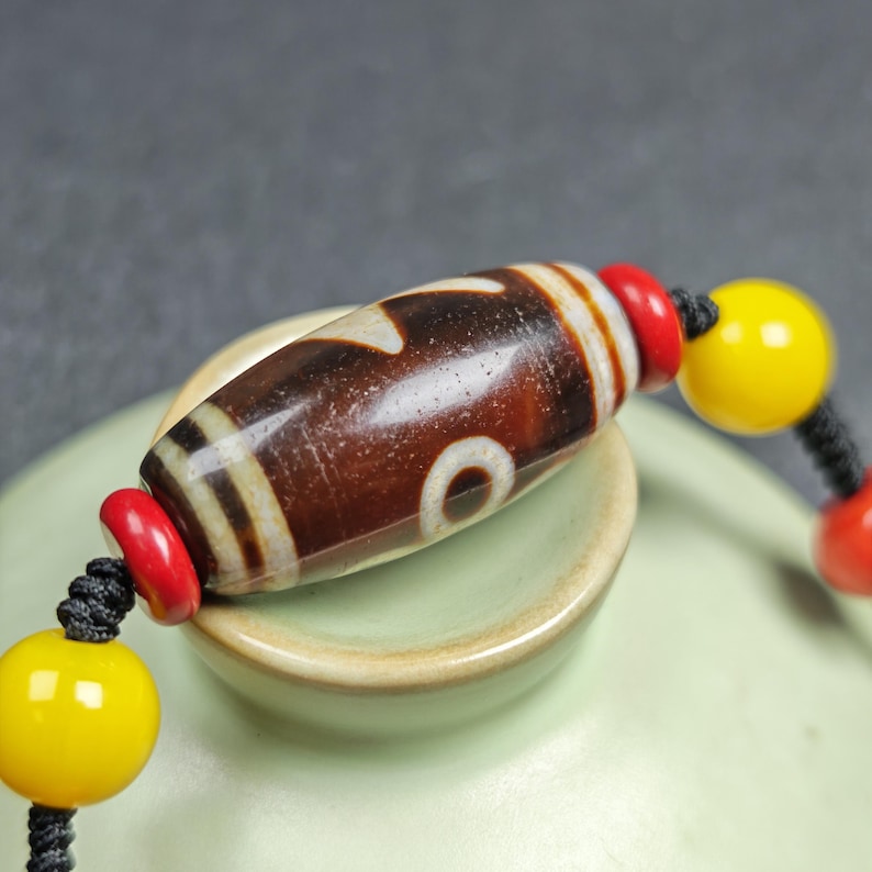 Fire Agate Thunder 5 Eyes Dzi Necklace 30*15mm