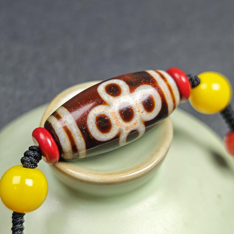 Fire Agate Thunder 5 Eyes Dzi Necklace 30*15mm