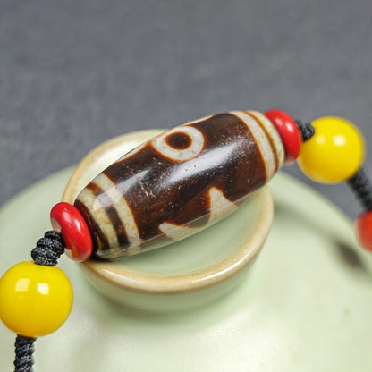 Fire Agate Thunder 5 Eyes Dzi Necklace 30*15mm