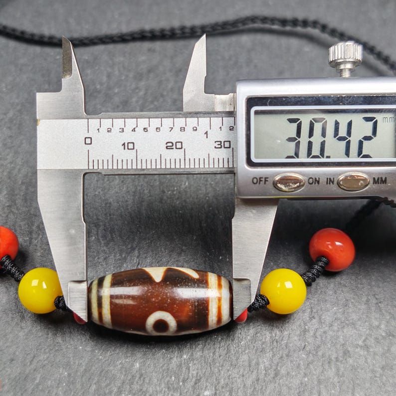 Fire Agate Thunder 5 Eyes Dzi Necklace 30*15mm