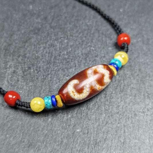 Vintage Fire Lotus Dzi Bead Necklace | 31*15mm