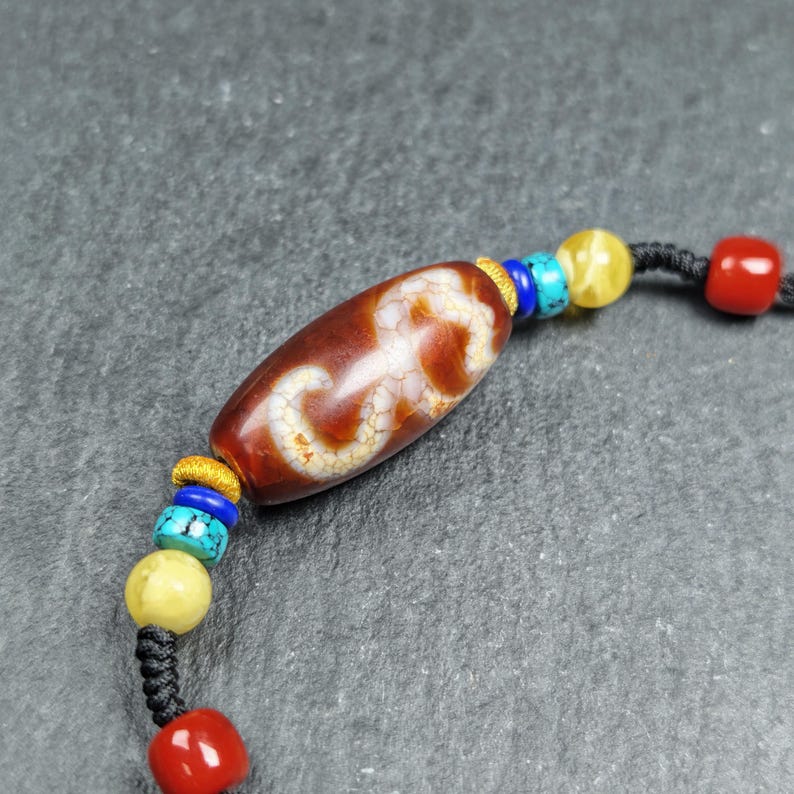 Vintage Fire Lotus Dzi Bead Necklace | 31*15mm