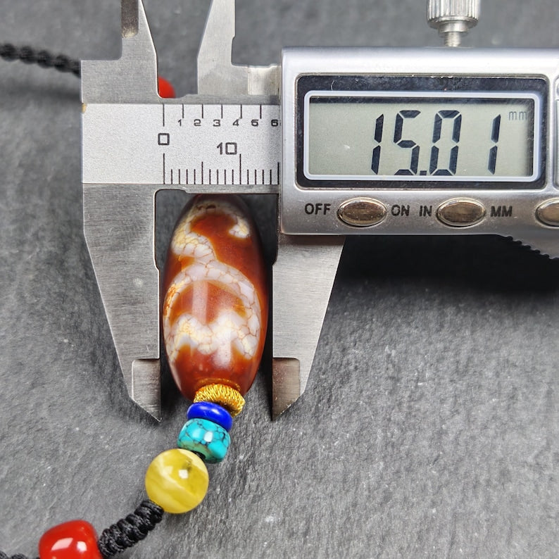 Vintage Fire Lotus Dzi Bead Necklace | 31*15mm