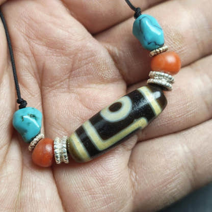 Antique 2 Eyes Dzi Bead Clavicle Necklace - Tibetan Buddhist bead necklace, view 11