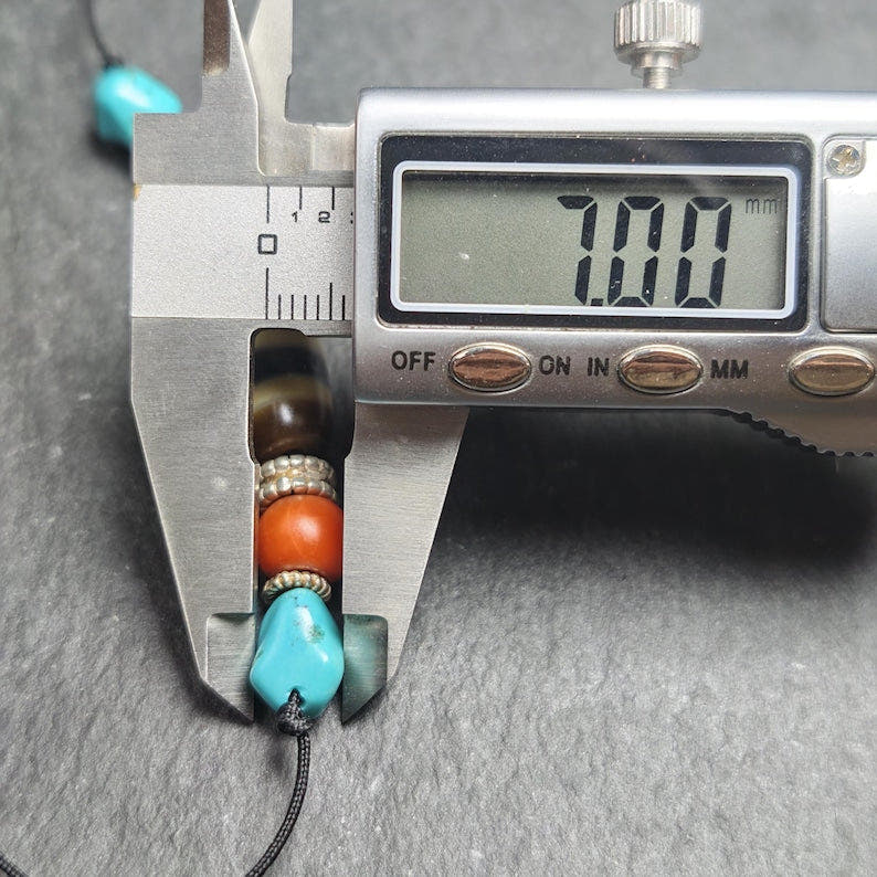 Antique 2 Eyes Dzi Bead Clavicle Necklace - Tibetan Buddhist bead necklace, size reference
