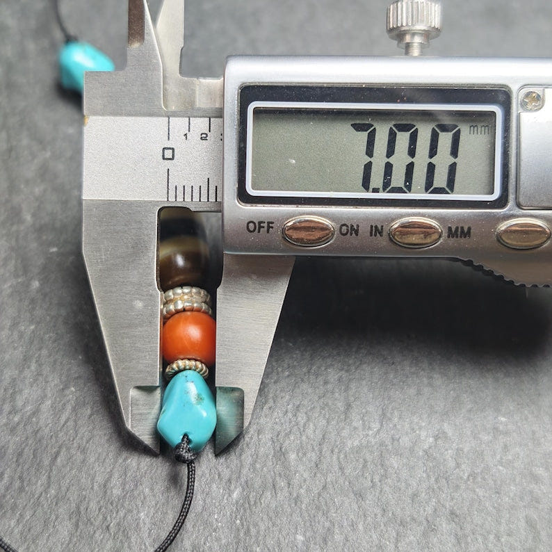 Antique 2 Eyes Dzi Bead Clavicle Necklace - Tibetan Buddhist bead necklace, size reference