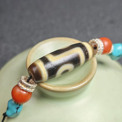 Antique 2 Eyes Dzi Bead Clavicle Necklace | 30*11mm