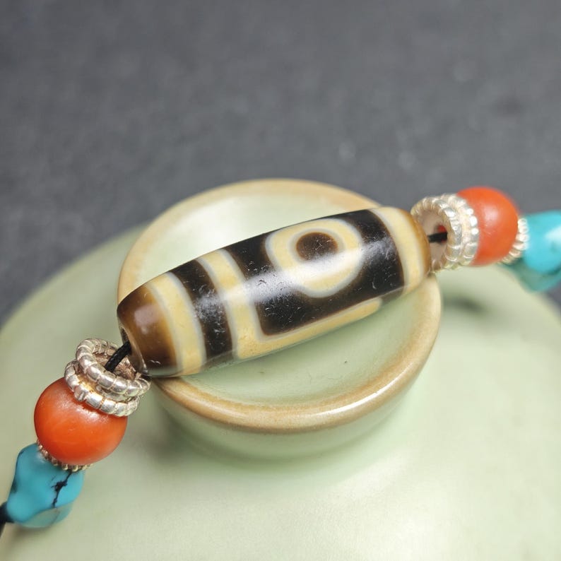 Antique 2 Eyes Dzi Bead Clavicle Necklace | 30*11mm