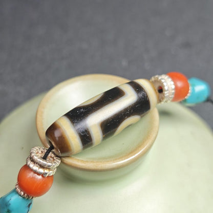 Antique 2 Eyes Dzi Bead Clavicle Necklace | 30*11mm