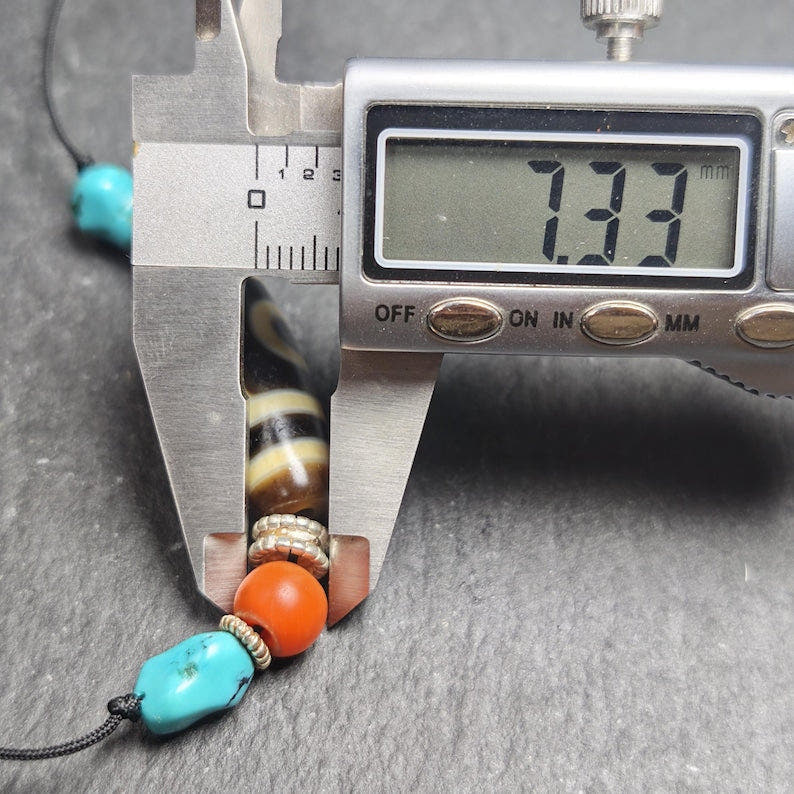 Antique 2 Eyes Dzi Bead Clavicle Necklace - Tibetan Buddhist bead necklace, view 14