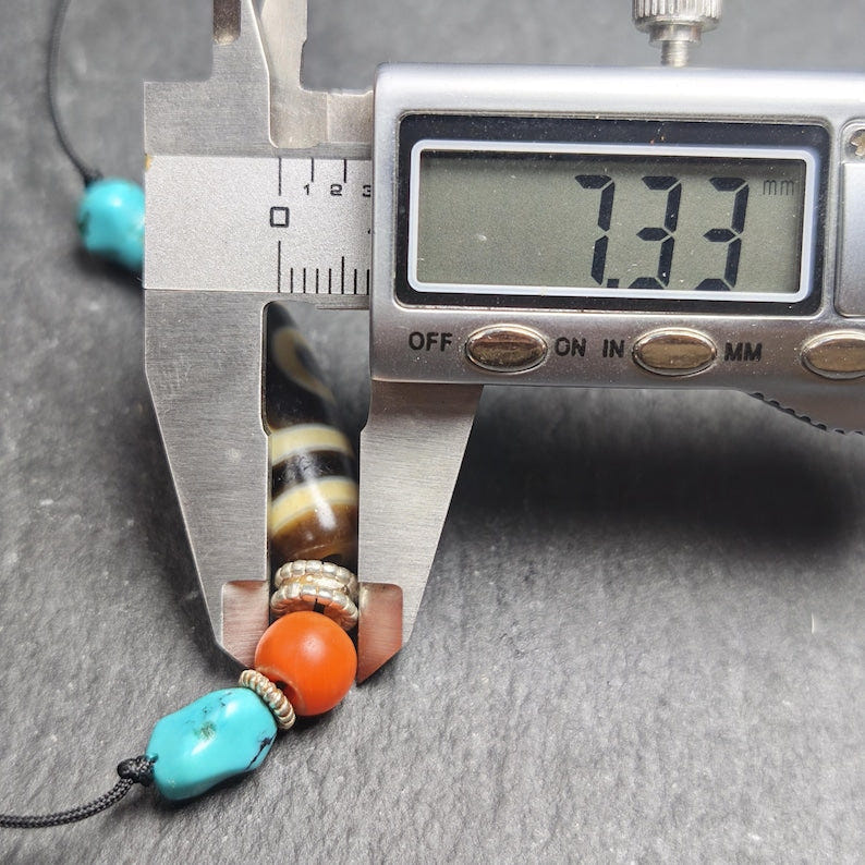 Antique 2 Eyes Dzi Bead Clavicle Necklace - Tibetan Buddhist bead necklace, view 14