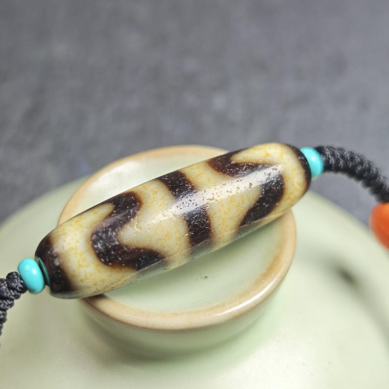 Authentic Tiger Tooth Dzi Bead Necklace 36*11mm - Tibetan Buddhist bead necklace, view 8
