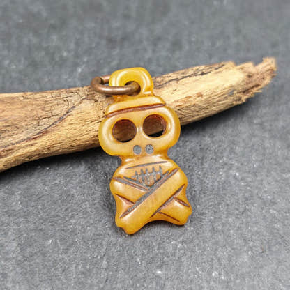 Skull Pendant - Yak Bone Carved Tibetan Amulet - 30 - Tibetan Buddhist amulet, front view