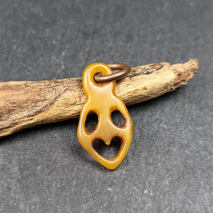 Ghost Skull Pendant - Yak Bone Carved Tibetan Amulet - 30 - Tibetan Buddhist amulet, front view