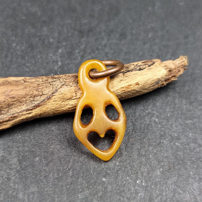 Ghost Skull Pendant - Yak Bone Carved Tibetan Amulet - 30 - Tibetan Buddhist amulet, front view
