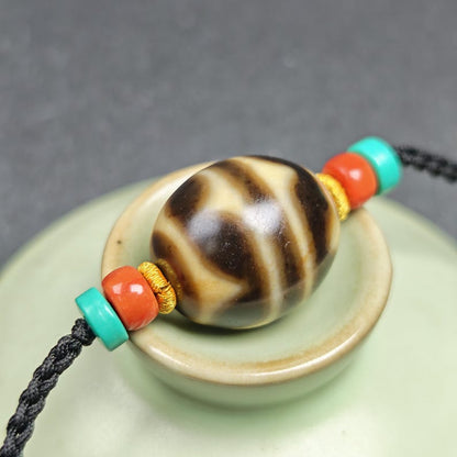 Tiger Tooth Dzi Bead Collarbone Pendant Necklace | 20*18mm