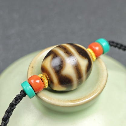 Tiger Tooth Dzi Bead Collarbone Pendant Necklace | 20*18mm