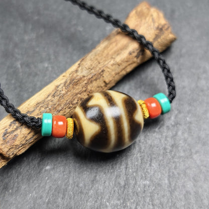 Tiger Tooth Dzi Bead Collarbone Pendant Necklace | 20*18mm