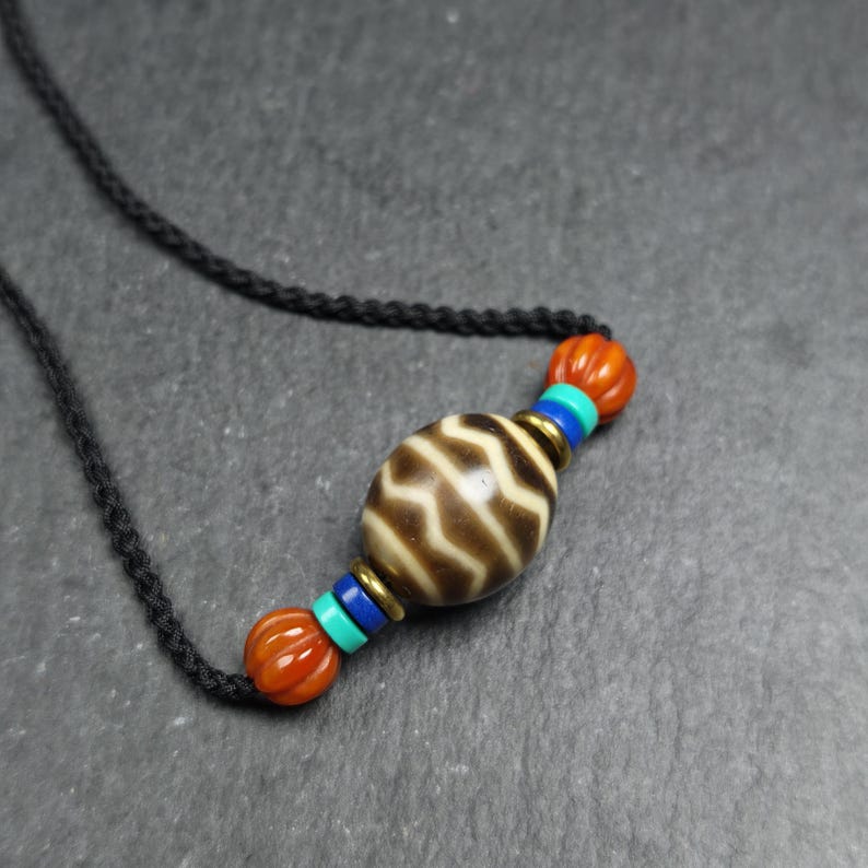 Dzi Bead Necklace - Wave Totem Dalo Dzi Clavicle Chain 20*18mm