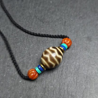 Dzi Bead Necklace - Wave Totem Dalo Dzi Clavicle Chain 20*18mm