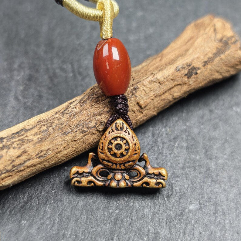 Deer & Dharma Wheel Pendant - 20mm - Tibetan Buddhist amulet, view 5