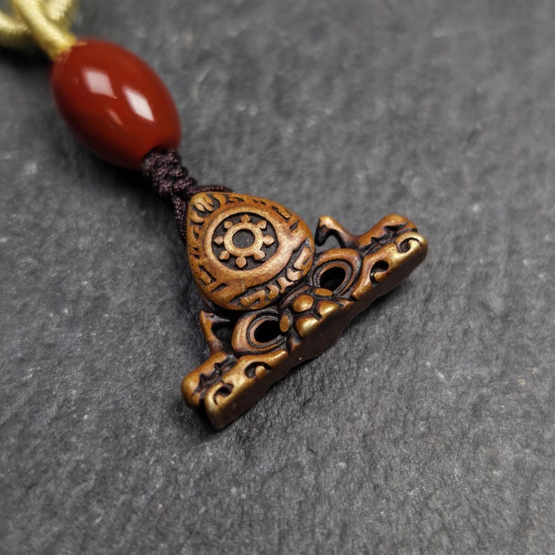 Deer & Dharma Wheel Pendant - 20mm - Tibetan Buddhist amulet, view 6