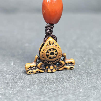 Deer & Dharma Wheel Pendant - 20mm - Tibetan Buddhist amulet, front view