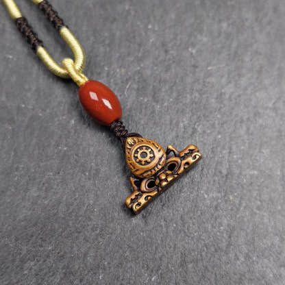 Deer & Dharma Wheel Pendant - 20mm - Tibetan Buddhist amulet, detailed view
