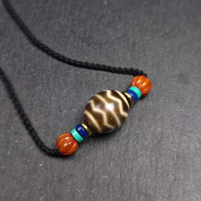 Dzi Bead Necklace - Wave Totem Dalo Dzi Clavicle Chain 20*18mm