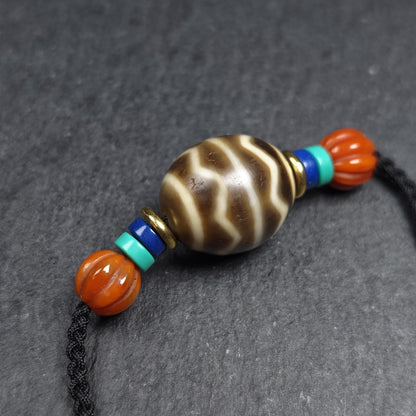 Dzi Bead Necklace - Wave Totem Dalo Dzi Clavicle Chain 20*18mm