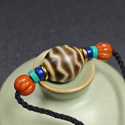 Dzi Bead Necklace - Wave Totem Dalo Dzi Clavicle Chain 20*18mm